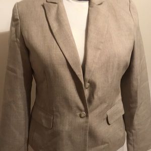Khaki pant suit.